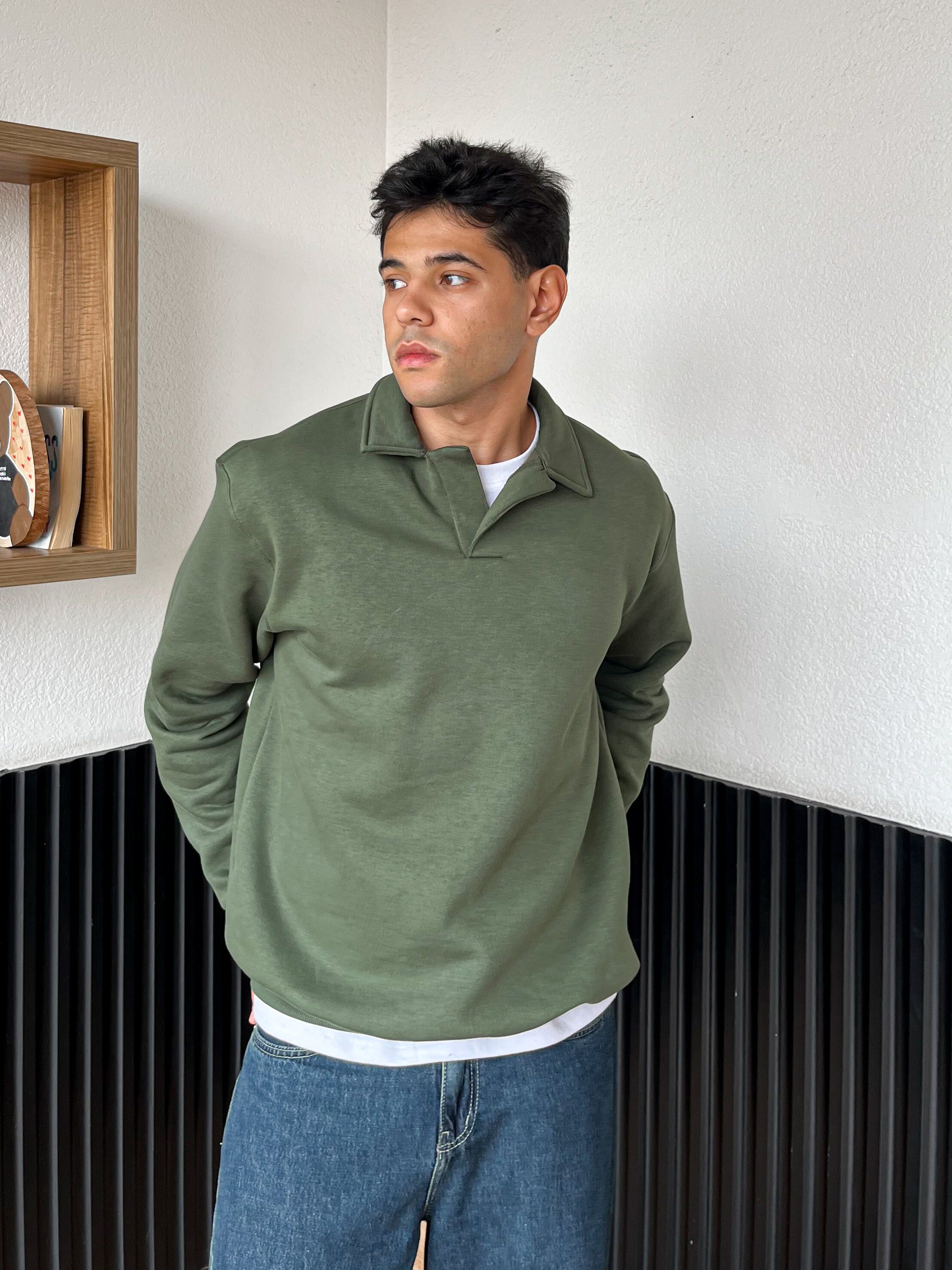Olive Polo Sweatshirt