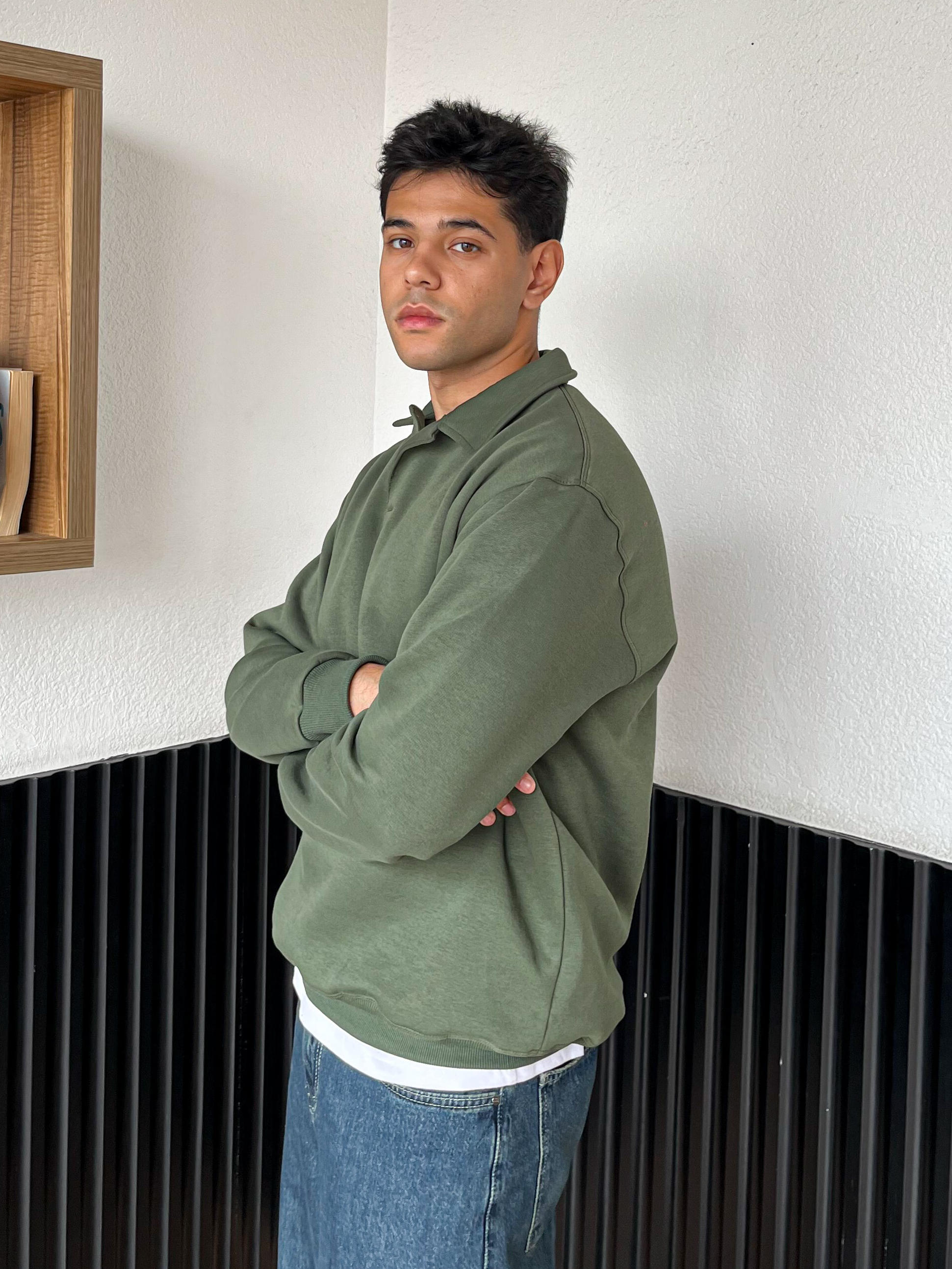 Olive Polo Sweatshirt