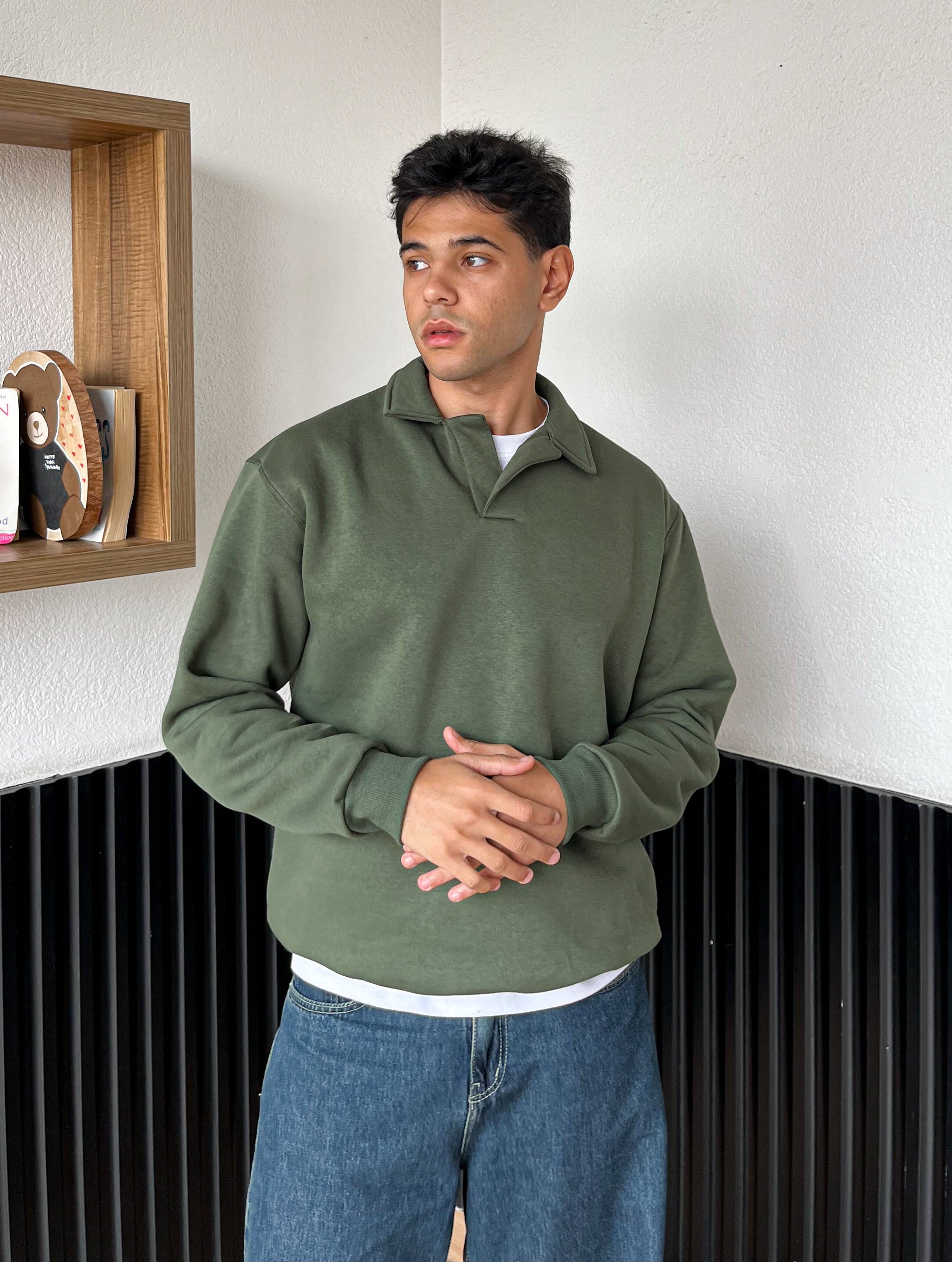 Olive Polo Sweatshirt